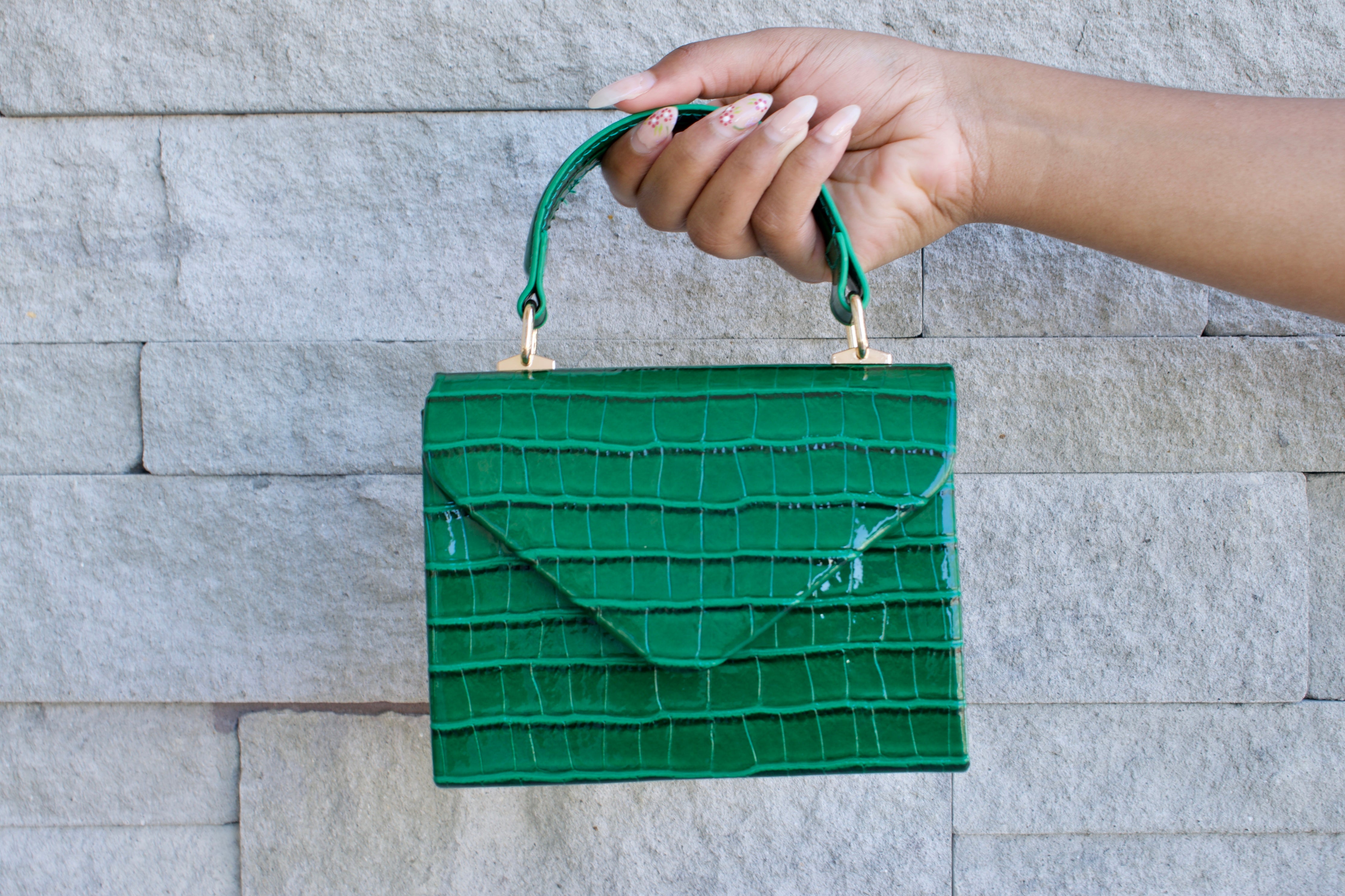 In My Bag Green Faux Croc Cross Body Bag