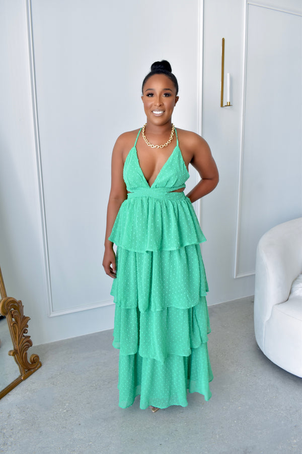 Like Money Green Ruffled Maxi Dress