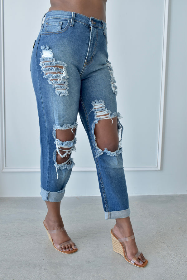 Hot Mom Distressed Denim Jeans